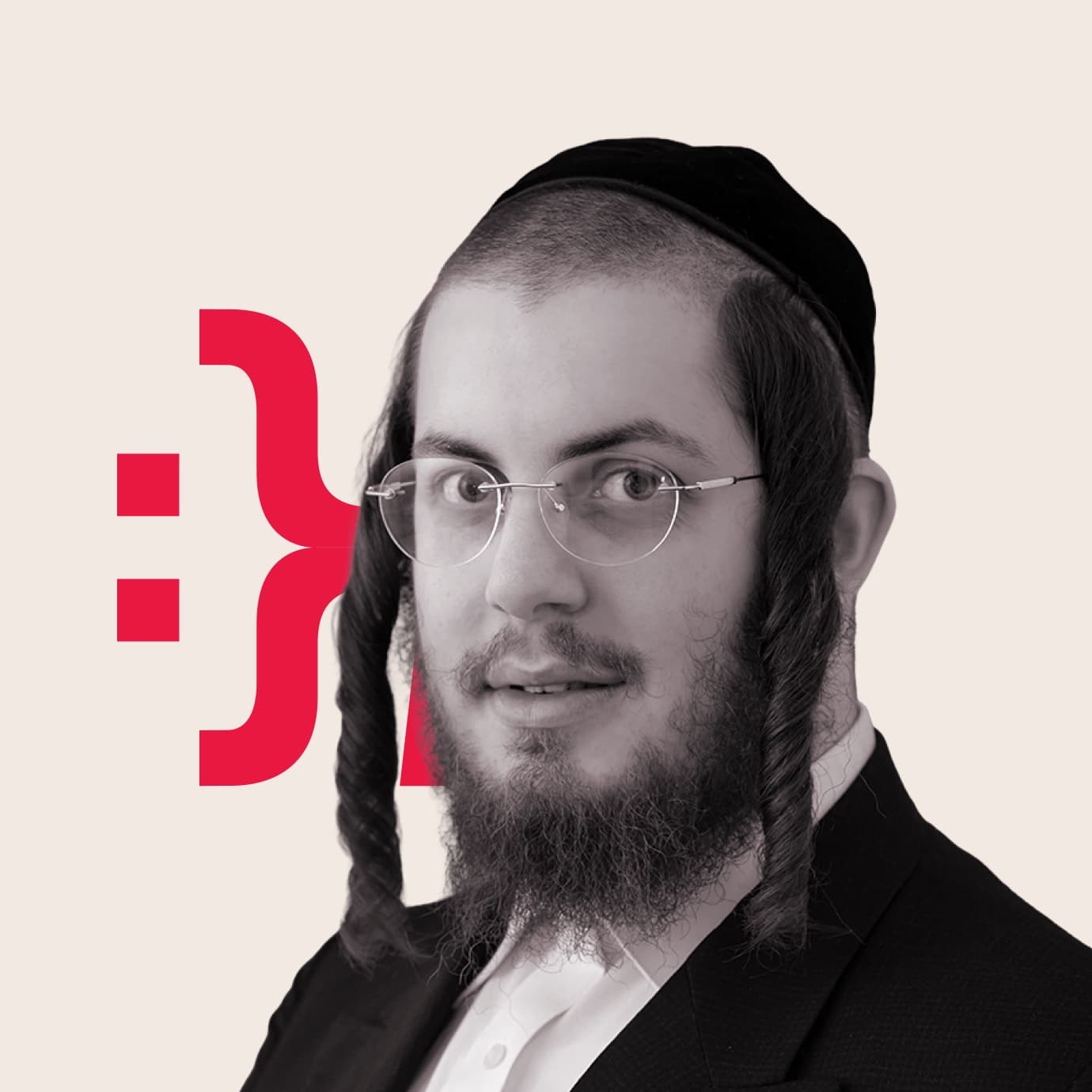 Yisroel Hirsch at a desk, in red duotone.